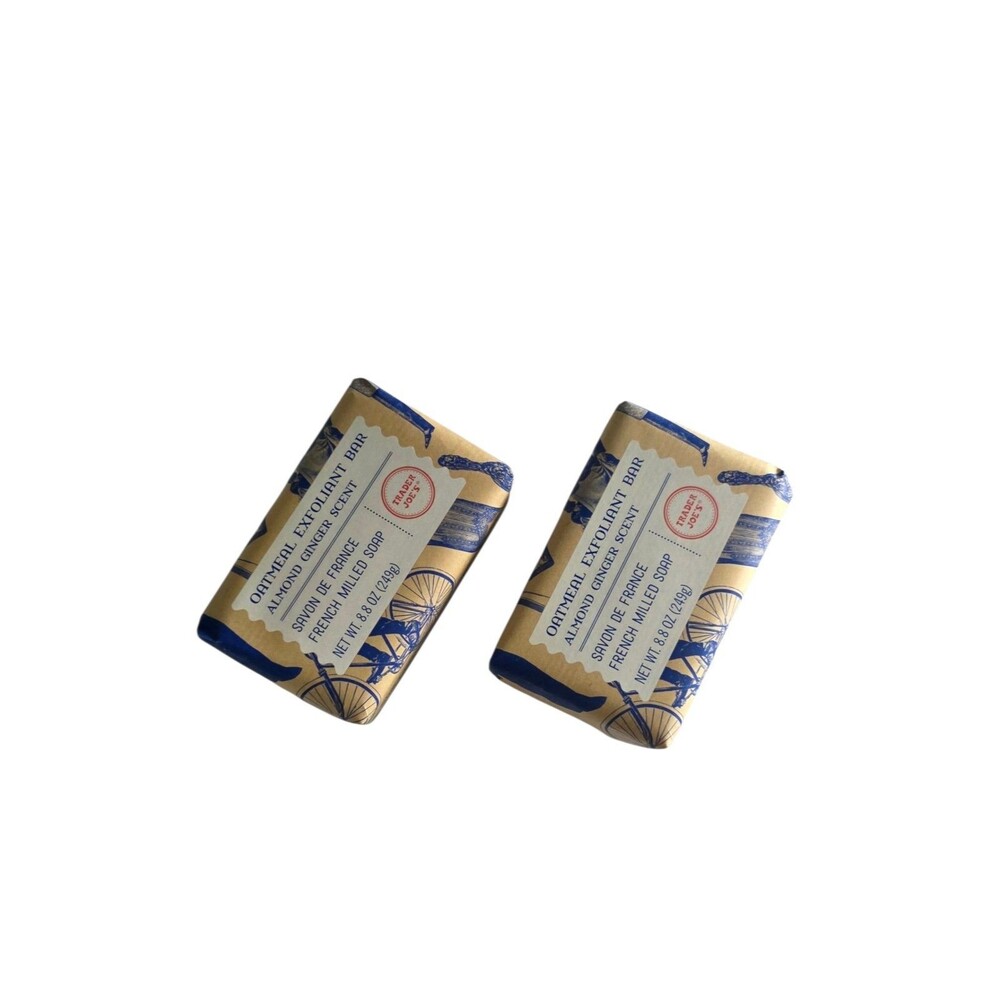 Trader Joes Oatmeal Exfoliant Bar Almond Ginger Scent French Milled Soap ~2pk